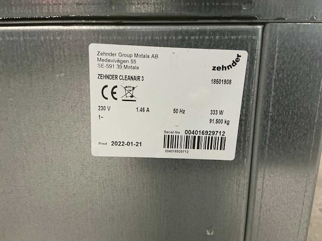 2021 zehnder cleanair3 industriële luchtreiniger - afbeelding 8 van  8