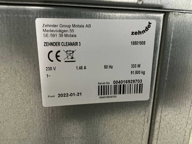 2021 zehnder cleanair3 industriële luchtreiniger - afbeelding 9 van  9