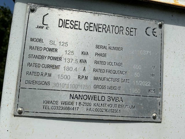 2022 - javac - sl-125 - 125 kva - noodstroomaggregaat - 186 draaiuren! - afbeelding 22 van  30