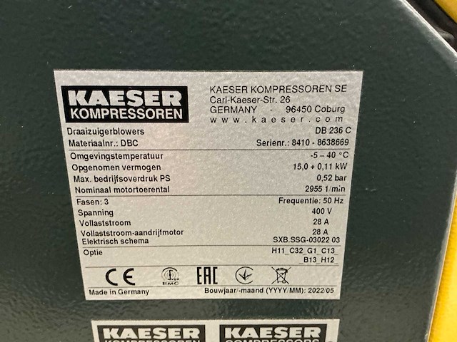 2022 - kaeser db236c - draaizuiger blower - aca 165 koeler - luchtdroger - afbeelding 13 van  17