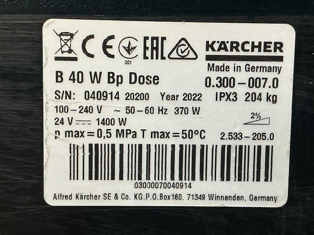 2022 - kärcher - b 40w bp dose - vloerreiniger - afbeelding 3 van  10