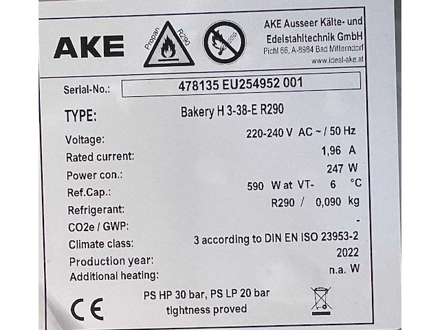 2022 ake bakery h 3-38-e r290 inbouw koelplaat - afbeelding 4 van  4