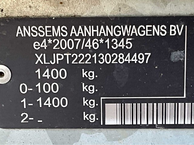 2022 anssems pts 1350.400x200 schaft aanhangwagen - afbeelding 8 van  16