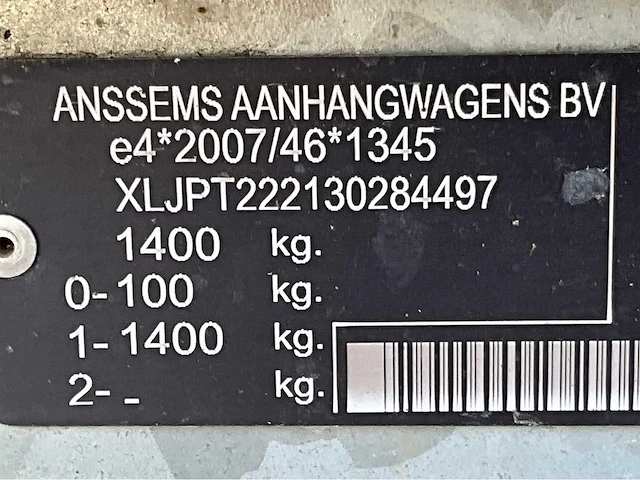 2022 anssems pts 1350.400x200 schaft aanhangwagen - afbeelding 10 van  16