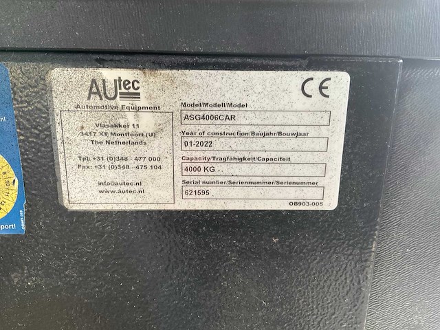 2022 autec asg4006car hefbrug, elektro hydraulisch - afbeelding 8 van  8