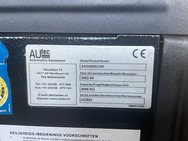 2022 autec asg4006car hefbrug, elektro hydraulisch - afbeelding 8 van  8