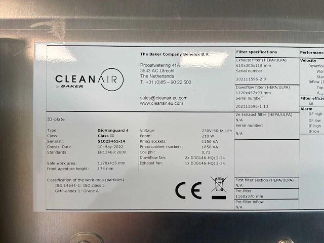 2022 clean air by baker biovanguard 4 laminaire flow kast - afbeelding 6 van  7