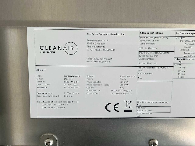 2022 clean air by baker biovanguard 4 laminaire flow kast - afbeelding 4 van  8