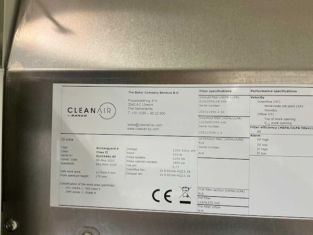 2022 clean air by baker biovanguard 4 laminaire flow kast - afbeelding 10 van  10