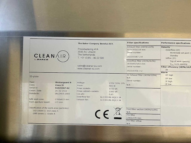 2022 clean air door baker biovanguard 6 laminar flow cabinet - afbeelding 10 van  10