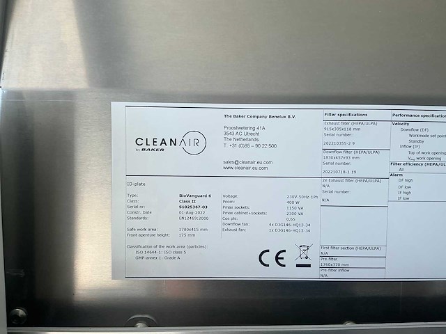 2022 clean air door baker biovanguard 6 laminar flow cabinet - afbeelding 9 van  10