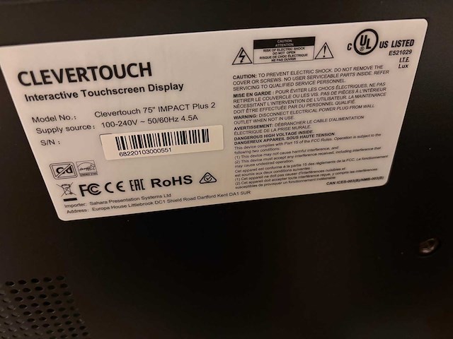 2022 clevertouch impact plus 2 interactive touchscreen 75” - afbeelding 1 van  1