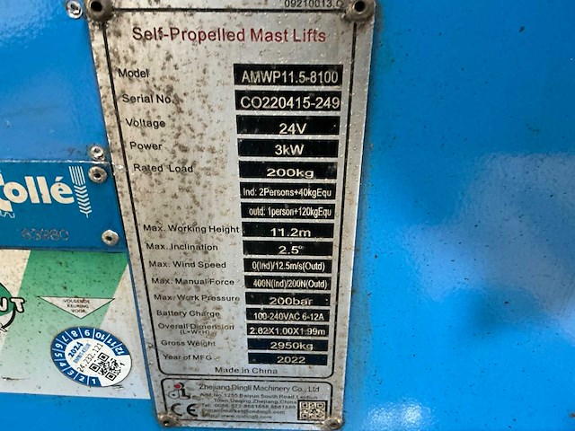 2022 dingli amwp11.5-8100 hoogwerker - afbeelding 10 van  18