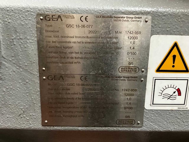 2022 gea gsc 18-06-077 bier centrifuge / seperator - afbeelding 3 van  11
