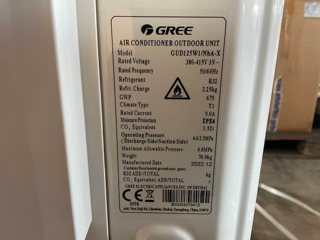 2022 gree gud125w1/nha-x / gud125t1/a-s airconditioning - afbeelding 1 van  2