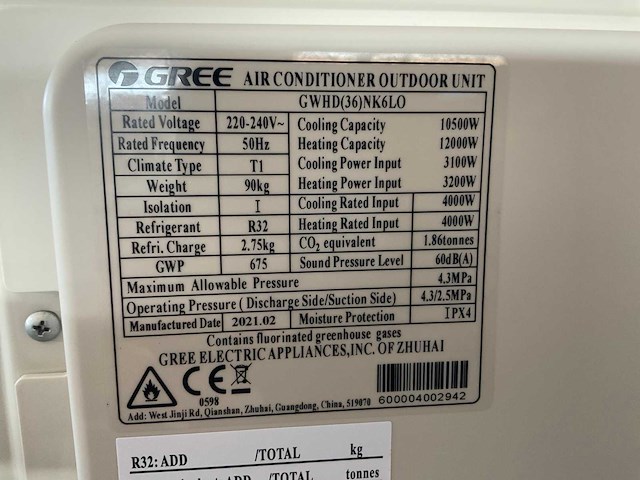 2022 gree gwhd(36)nk6lo airconditioning, outdoor unit - afbeelding 3 van  3