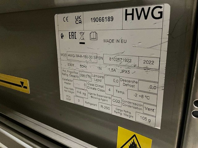 2022 hwg hwg-tp-7-180-30 koelwerkbank - afbeelding 8 van  9