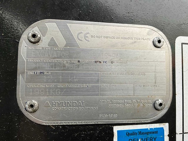 2022 hyundai robex 18-9ak minigraafmachine - afbeelding 30 van  30