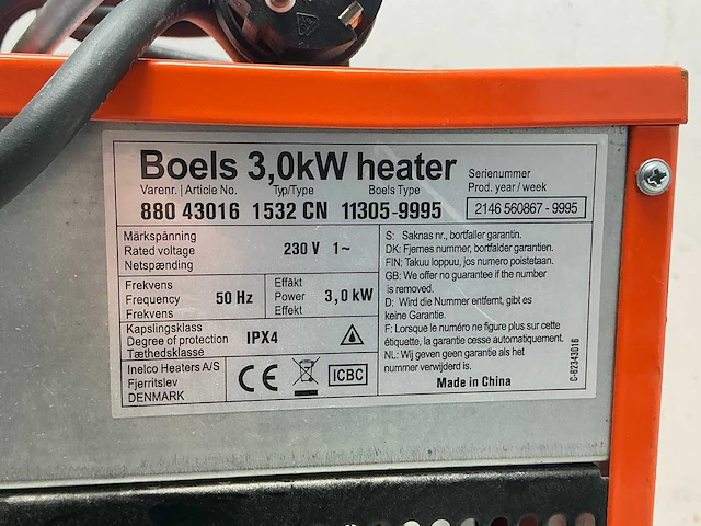 2022 inelco 88043007 dania 3.3kw elektroheater 3kw - afbeelding 4 van  6