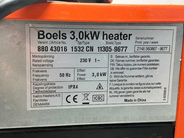 2022 inelco 88043007 dania 3.3kw elektroheater 3kw - afbeelding 5 van  6
