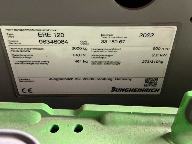 2022 jungheinrich ere120 elektrische palletwagen - afbeelding 2 van  10