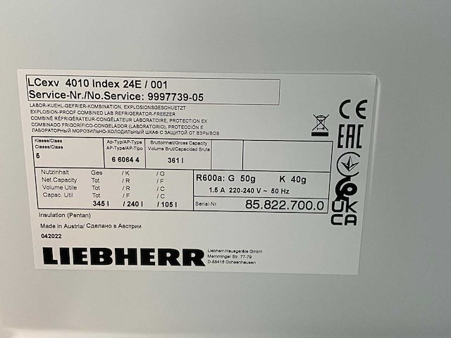 2022 liebherr lcexv 4010 mediline explosiebestendig gecombineerd laboratorium koelkast-vriezer - afbeelding 6 van  6