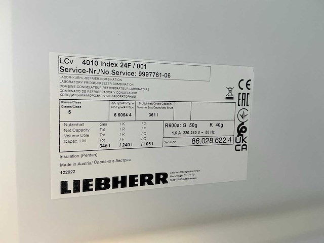 2022 liebherr lcv 4010 laboratorium koelkast/vriezer combinatie - afbeelding 10 van  10