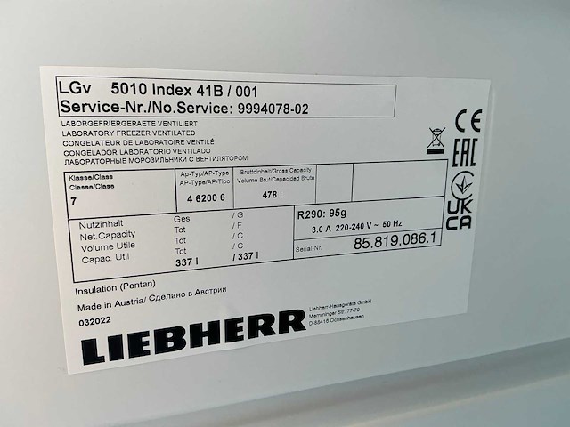2022 liebherr lgv 5010 index 41b/001 mediline laboratoriumvriezer - afbeelding 8 van  8