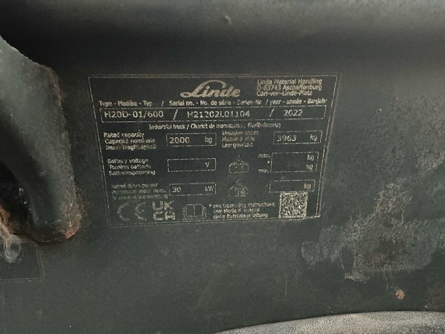 2022 linde h20d-01/600 vorkheftruck - afbeelding 24 van  30