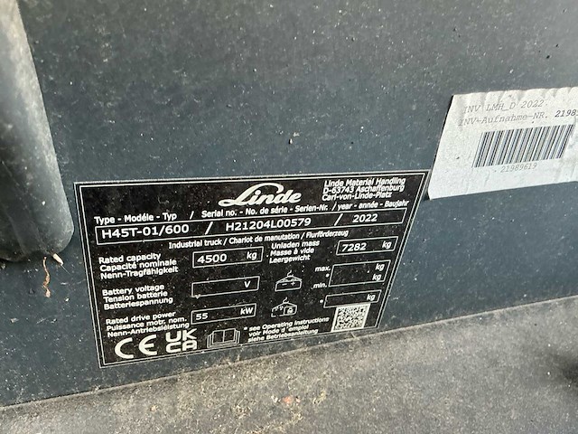 2022 linde h45t-01/600 vorkheftruck - afbeelding 29 van  39