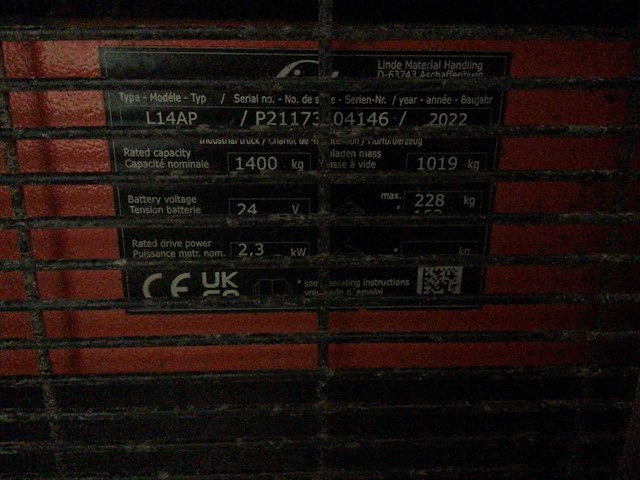 2022 linde l14ap stapelaar - afbeelding 7 van  7