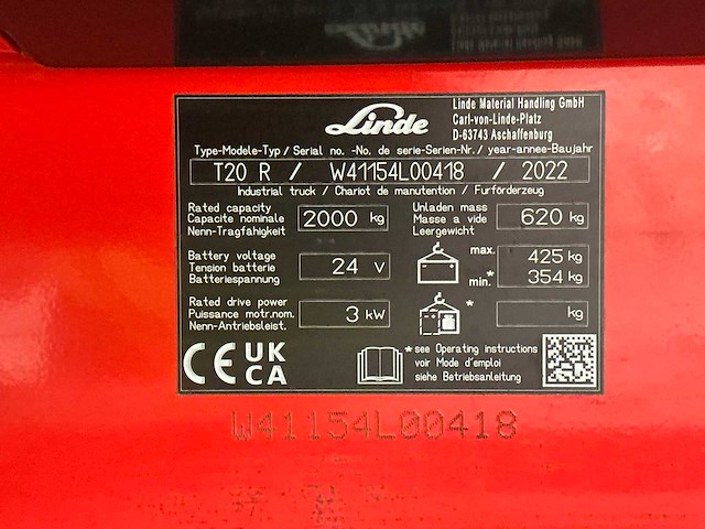 2022 linde t20 r elektrische palletwagen - afbeelding 14 van  15