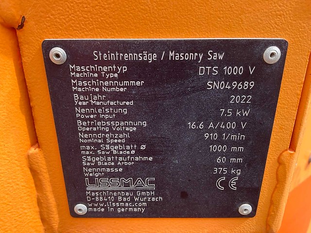 2022 lissmac dts 1000v steenzaagmachine / bloksteenzaagmachine - afbeelding 10 van  18
