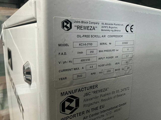 2022 maconet remeza kc3-8-270d luchtcompressor oilfree scroll air - afbeelding 2 van  11