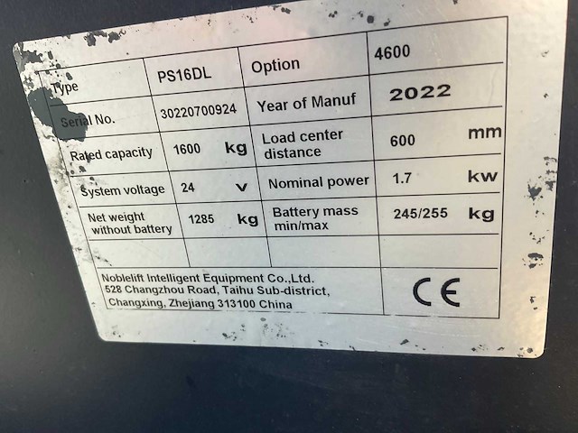 2022 noblelift ps16dl elektrische stapelaar - afbeelding 6 van  14