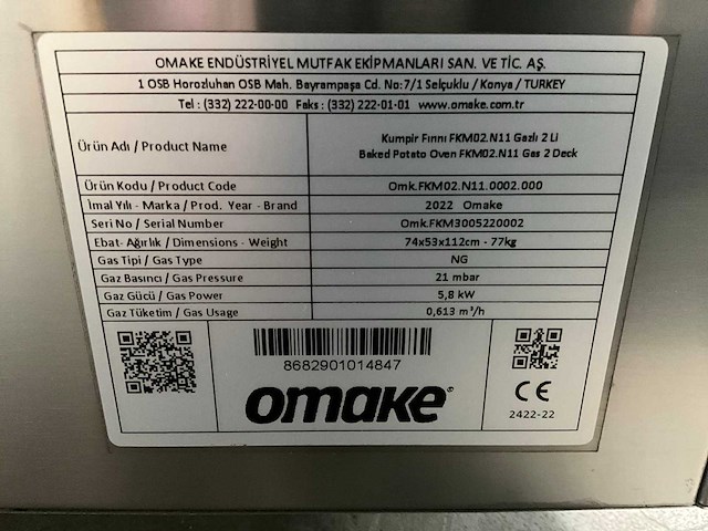 2022 omake fkm02.n11 2 deck gas aardappeloven - afbeelding 6 van  14