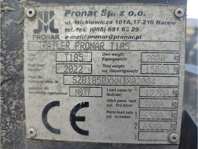2022 pronar t185 container haakarm aanhanger met 4 containers - afbeelding 7 van  26