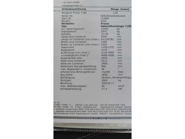 2022 pronar t185 container haakarm aanhanger met 4 containers - afbeelding 8 van  26