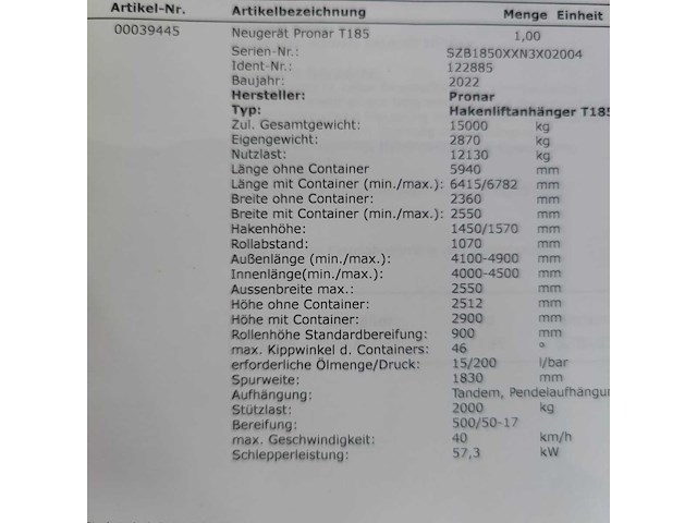 2022 pronar t185 container haakarm aanhanger met 4 containers - afbeelding 9 van  26