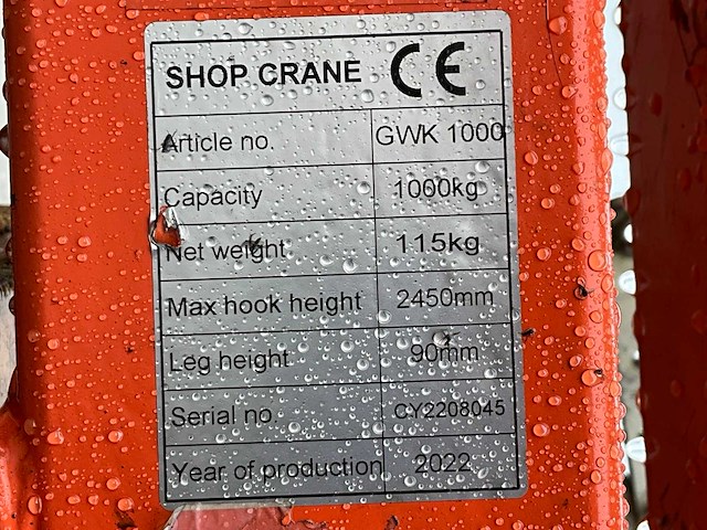 2022 rema gwk-1000 werkplaatskraan - afbeelding 2 van  10