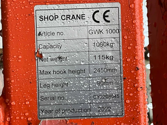 2022 rema gwk-1000 werkplaatskraan - afbeelding 5 van  10