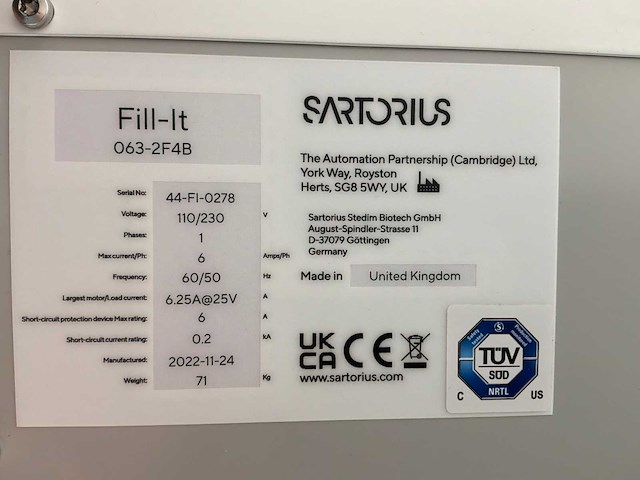 2022 sartorius fill-it 063-2f4b automatisch vloeistofvulsysteem - afbeelding 6 van  6