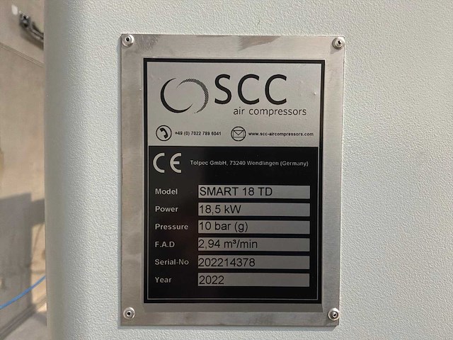 2022 scc smart 18 td schroef luchtcompressor - afbeelding 6 van  8
