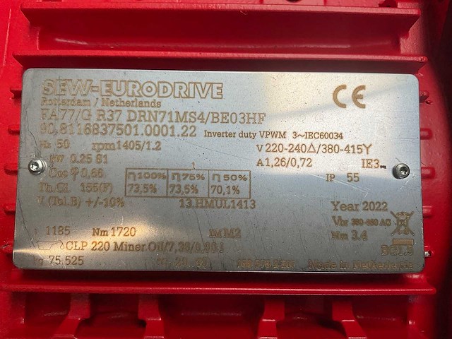 2022 sew fa77/g r37 drn71ms4/be03hf elektromotor met reductor (2x) - afbeelding 6 van  6