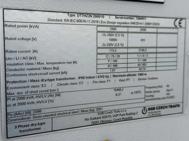 2022 sgb czech trafo ddthz2n/10 transformator (3x) - afbeelding 2 van  10