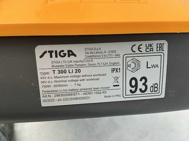 2022 stiga t300 li20 grasmaaier (ongebruikt) - afbeelding 8 van  8