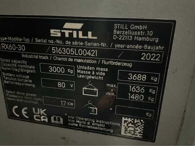 2022 still rx60-30 3000kg 2620uur ! vorkheftruck - afbeelding 6 van  10