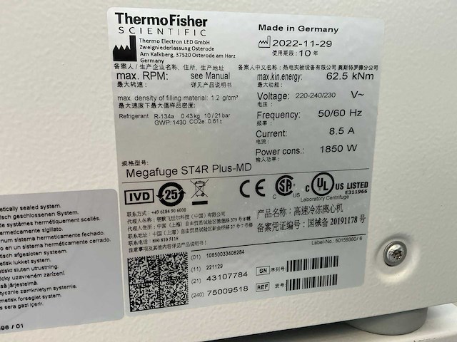 2022 thermo scientific megafuge st4r plus md centrifuge - afbeelding 2 van  10