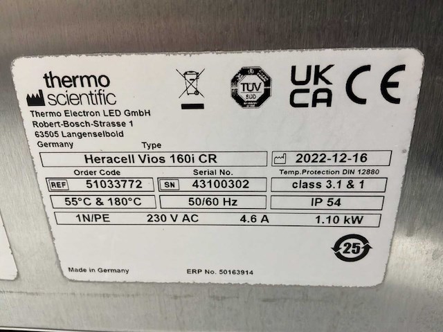 2022 thermowetenschappelijke heracell vios 160i cr laboratorium co2-incubator (2x) - afbeelding 2 van  11