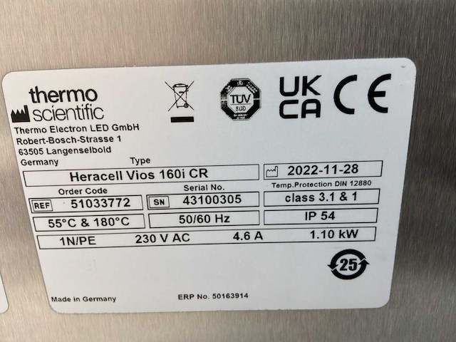 2022 thermowetenschappelijke heracell vios 160i cr laboratorium co2-incubator (2x) - afbeelding 7 van  8